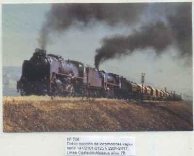 POSTAL DE TRENES Nº 706. DOBLE TRACCION DE LOCOMOTORAS VAPOR. SERIE 141 / 2101-2125