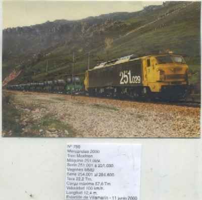 POSTAL DE TRENES Nº 788. MERCANCIAS 2000,. TREN MAXITREN. ESTACION DE VILLAMARIN