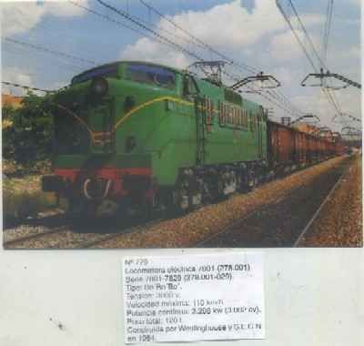 POSTAL DE TRENES Nº 779. LOC. ELECTRICA 7801. CONST. POR WESTINGHOUSE Y S.E.C.N. EN 1954