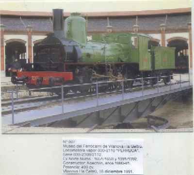 POSTAL DE TRENES Nº 807. MUSEO DEL FERROCARRIL DE VILANOVA. LOC. VAPOR 030-2112