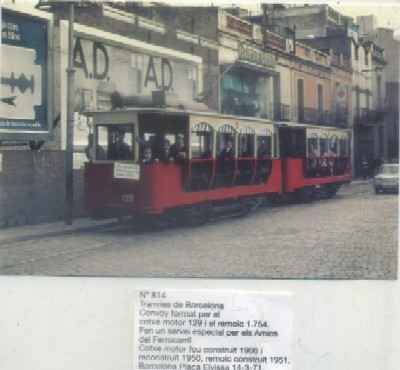 POSTAL DE TRENES Nº 814. TRANVIES DE BARCELONA, COXE MOTOR 129 I EL REMOLC 1754