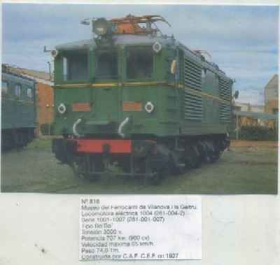 POSTAL DE TRENES Nº 816. MUSEO DEL FFCC. DE VILANOVA. LOC. ELECTRICA 1004