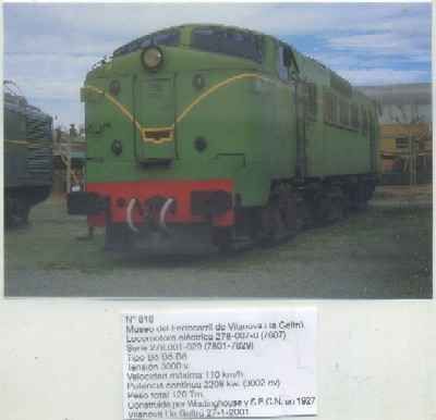 POSTAL DE TRENES Nº 818. MUSEO DEL FFCC DE VILANOVA. LOC. ELECTRICA 278-007-0