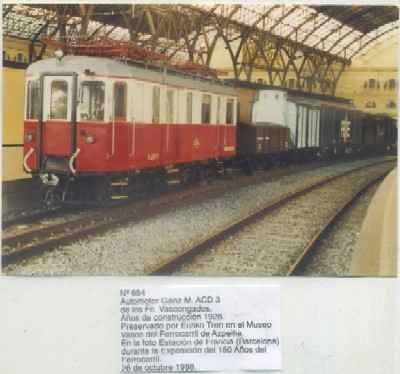 POSTAL DE TRENES Nº 654. AUTOMOTOR GANZA M. ACD 3. FC. VASCONGADOS. AÑO DE CONST. 1928