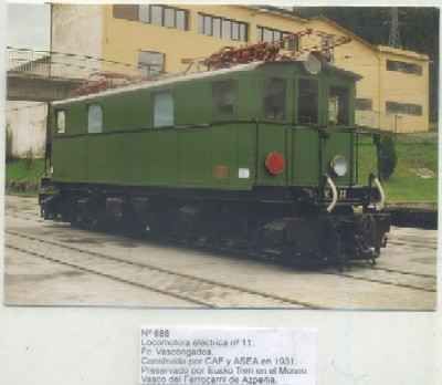 POSTAL DE TRENES Nº 688. LOC. ELECTRICA Nº 11. FC. VASCONGADOS. CONST. POR CAF Y ASEA EN 1931