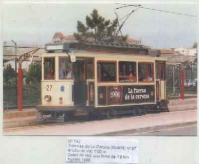 POSTAL DE TRENES Nº 742. TRANVIAS DE LA CORUÑA Nº 27. AGOSTO DE 1998