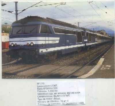 POSTAL DE TRENES Nº 770. LOC. 67367. CONST. BL/MTE/SEMT. EST. DE GRENOBLE 1995