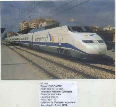 POSTAL DE TRENES Nº 756. RAMA EUROMED. SERIE 100.101. ESTACION DE CASTELLON 1999