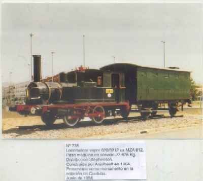 POSTAL DE TRENES Nº 738. LOC. VAPOR 020/0212. CONST. POR ANJULBAULT EN 1864