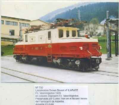 POSTAL DE TRENES Nº 732. LOC. BROWN BOVERI Nº 6 ARATE. FC. VASCONGADOS 1928