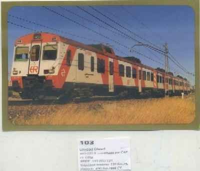 POSTAL DE TRENES Nº 103. UNIDAD DIESEL 593-021-9. CONST. POR CAF EN 1982