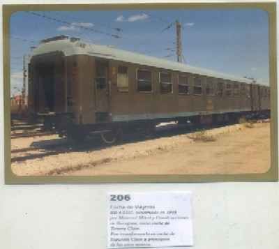 POSTAL DE TRENES Nº 206. COCHE DE VIAJEROS BB-4-5137. CONST. POR CONSTRUCCIONES ZARAGOZA