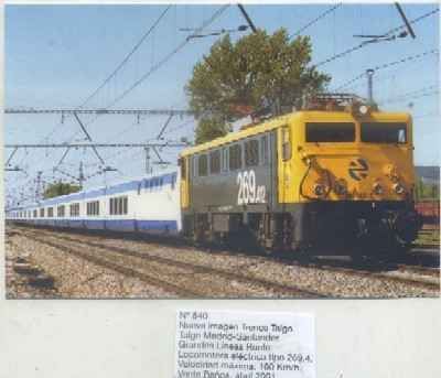 POSTAL DE TRENES Nº 840. TALGO MADRID-SANTANDER. LOC ELECT. 269.4. VENTA DE BAÑOS 2001