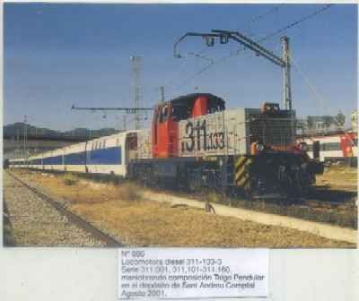 POSTAL DE TRENES Nº 886. LOC. DIESEL 311-133-3. TALGO PENDULAR. SANT ANDREU COMPTAL 2001