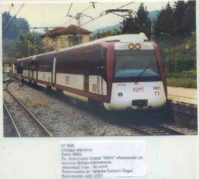 POSTAL DE TRENES Nº 856. UNIDAD ELECT. SERIE 3600. AUTOMOTOR DIESLE MAN