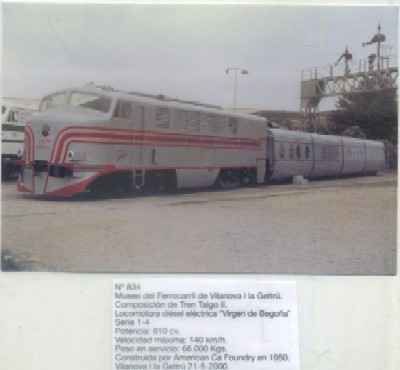 POSTAL DE TRENES Nº 834. MUSEO DEL FF.CC. VILANOVA I GELTRU. TREN GALGO ll. VIRGEN BEGOÑA