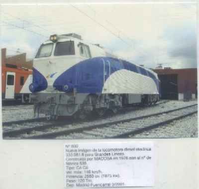 POSTAL DE TRENES Nº 830. LOC. DIESEL 333.081.8 GRANDES LINEAS. CONST. POR MACOSA 1976