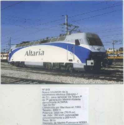 POSTAL DE TRENES Nº 849. LOC. ELECTRICA 252-042-7. PARA REMOLCAR TALGOS 7ª GENERACION
