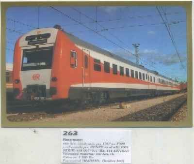 POSTAL DE TRENES Nº 263. ELECTROTREN 488-011. CONST. POR CAF EN 1989
