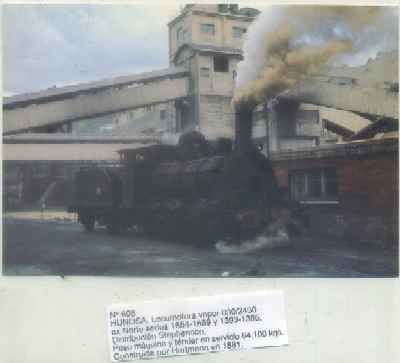 POSTAL DE TRENES Nº 608. HUOSA. LOC. VAPOR 030/2430. DISTRIB. STEPHENSON. CONST. EN 1881