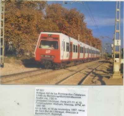 POSTAL DE TRENES Nº 607. ANTIGUA RED FFCC. CATALANES. UNIDADES SERIE 211.01 AL 10