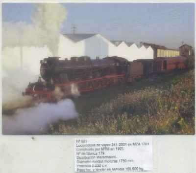 POSTAL DE TRENES Nº 581. LOC. VAPOR 241-2001. CONST. POR MTM EN 1925
