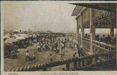 POSTAL ANTIGUA DE LA COMUNIDAD VALENCIANA VALENCIA PLAYA DE LEVANTE DESDE EL PABELLON