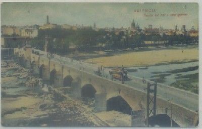 POSTAL ANTIGUA DE VALENCIA. PUENTE DEL MAR Y VISTA GENERAL