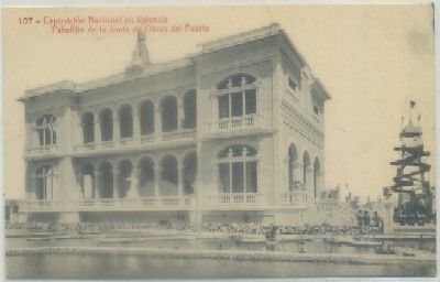 POSTAL ANTIGUA DE VALENCIA. EXPO. NACIONAL. PABELLON JUNTA DE OBRAS DEL PUERTO Nº 107