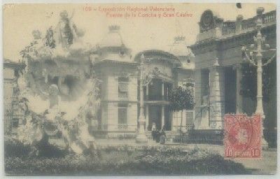 POSTAL ANTIGUA DE VALENCIA. EXPO. NACIONAL. FUENTE DE LA CONCHA Y GRAN CASINO Nº 109