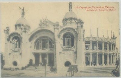 POSTAL ANTIGUA DE VALENCIA. EXPO. NACIONAL. FACHADA DEL SALON DE ACTOS Nº 119