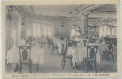 POSTAL ANTIGUA DE VALENCIA. GRAN HOTEL CONTINENTAL. INTERIOR DEL COMEDOR