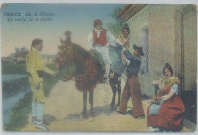POSTAL ANTIGUA DE VALENCIA. EN LA HUERTA. DE VUELTA DE LA FIESTA