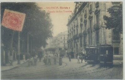 POSTAL ANTIGUA DE VALENCIA. GLORIETA Y PARADA DE LOS TRANVIAS Nº 151