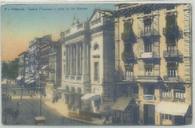 POSTAL ANTIGUA DE VALENCIA. TEATRO PRINCIPAL Y CALLE DE LAS BARCAS Nº 8