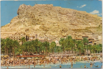 POSTAL DE ALICANTE. CASTILLO Y PLAYA DEL POSTIGUET