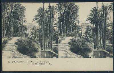 POSTAL ANTIGUA DE ELCHE Nº 11 LA CAMPAGNE ET TOUR DU CHATEAU ESTEREOSCOPICA