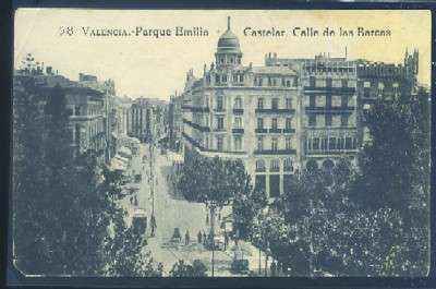 POSTAL ANTIGUA DE VALENCIA. PARQUE EMILIO CASTELAR CALLE DE LAS BARCAS