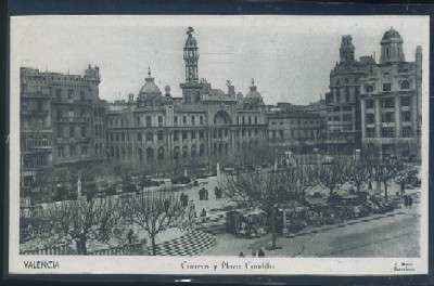 POSTAL DE VALENCIA. CORREOS Y PLAZA CAUDILLO