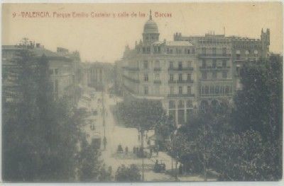 POSTAL ANTIGUA DE VALENCIA. PARQUE E. CASTELAR Y CALLE LAS BARCAS Nº 9