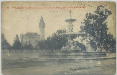 POSTAL ANTIGUA DE VALENCIA. CASTILLO CONDESA DE RIPALDA Y FUENTE DE LA ALAMEDA