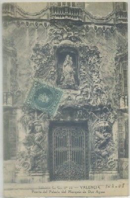 POSTAL ANTIGUA DE VALENCIA. PUERTA DEL PALACIO DEL MARQUES DE DOS AGUAS Nº 11