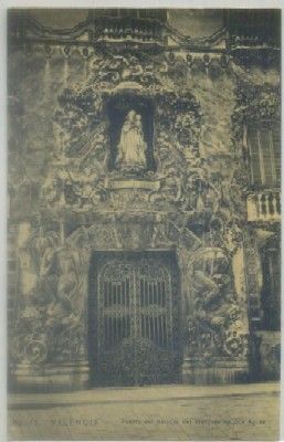 POSTAL ANTIGUA DE VALENCIA. PUERTA DEL PALACIO MARQUES DE DOS AGUAS Nº 15