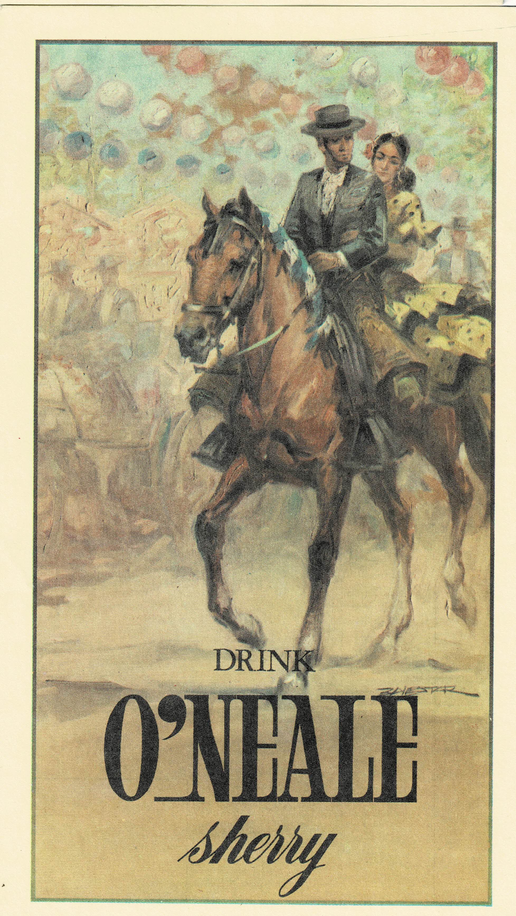 POSTAL DRINK O'NEALE SHERRY REPRODUCCION DE CARTELES  DE FIESTAS Y FERIAS ANDALUZAS