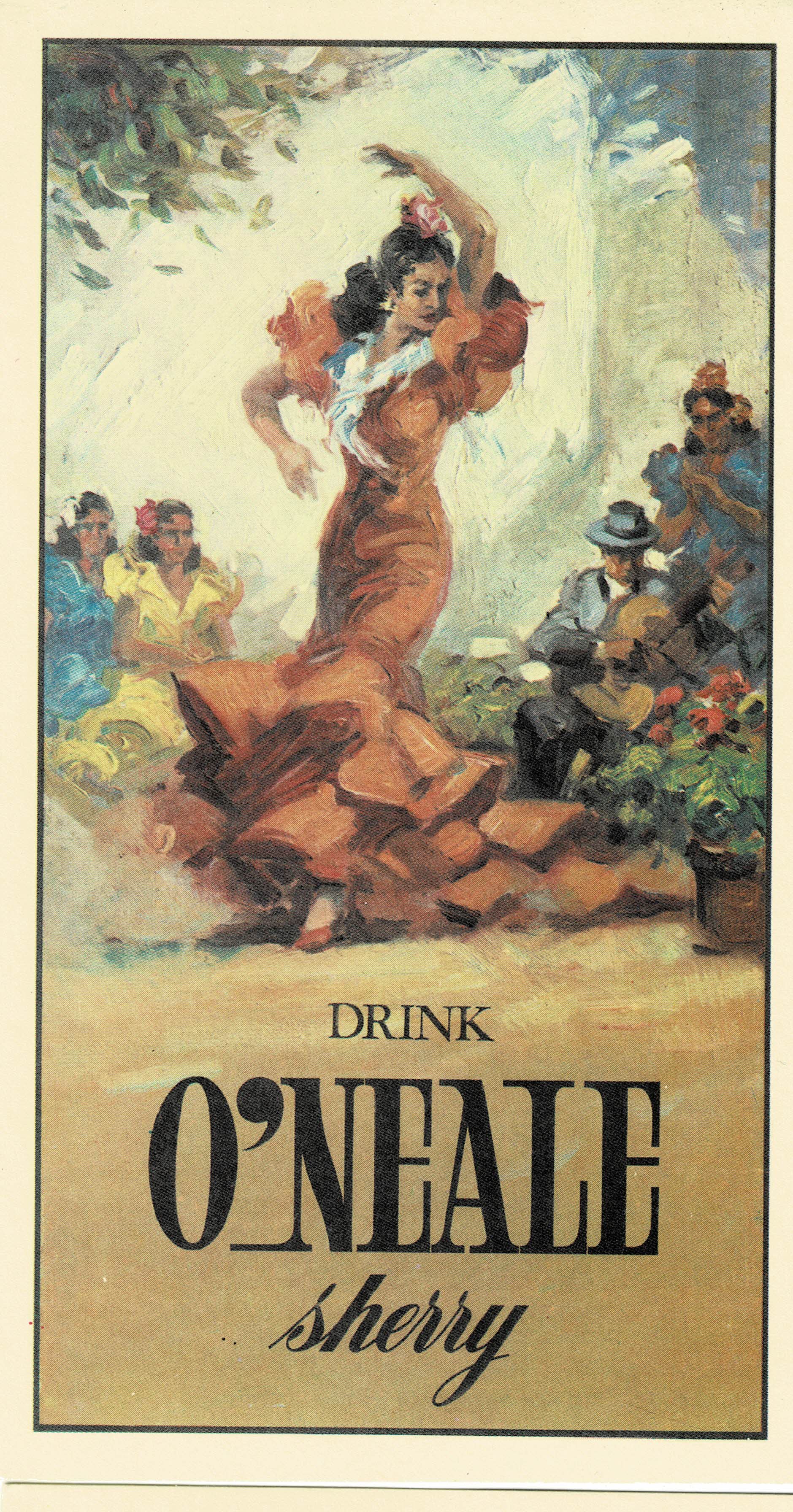 POSTAL DRINK O'NEALE SHERRY REPRODUCCION DE CARTELES  DE FIESTAS Y FERIAS ANDALUZAS