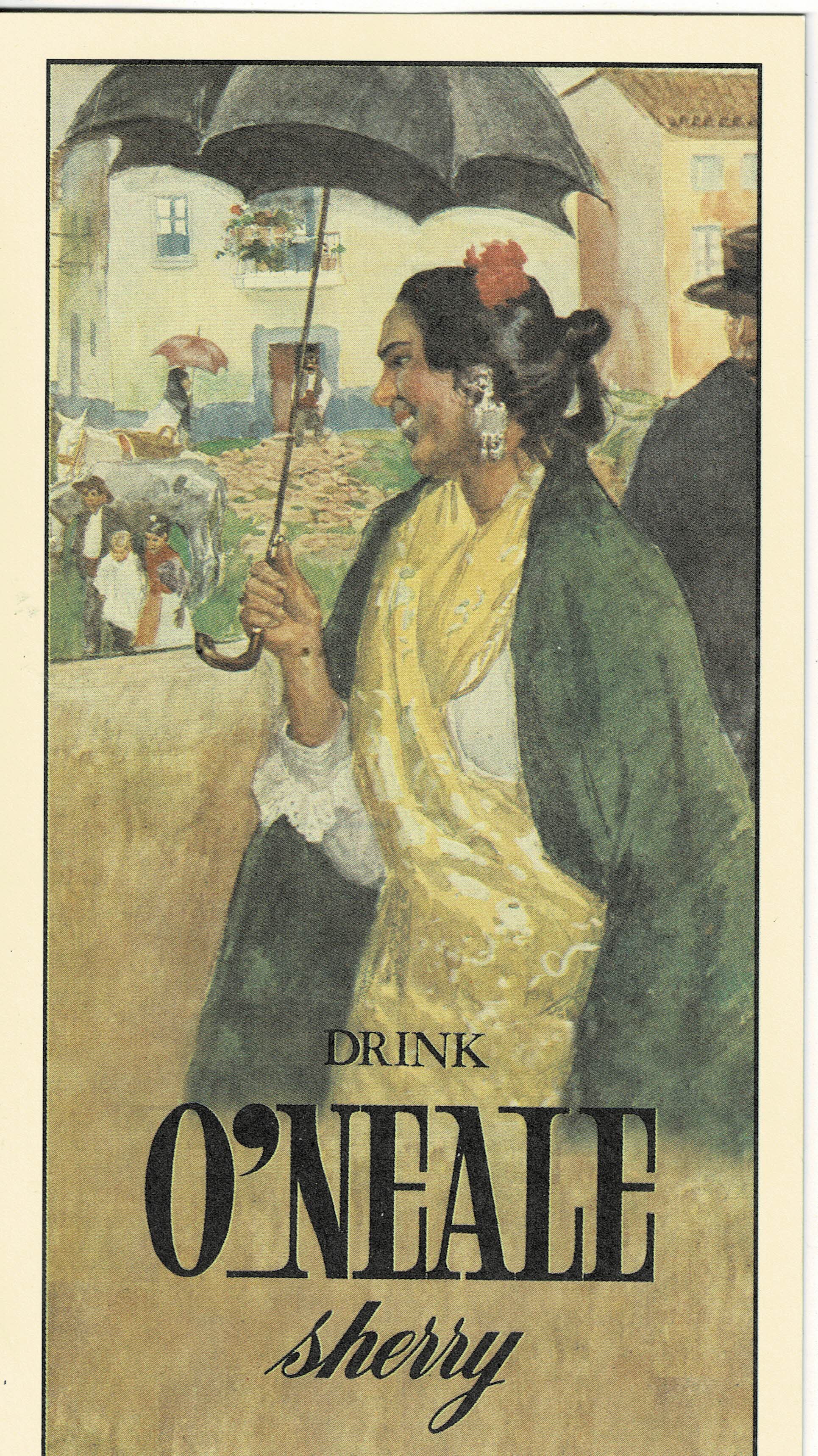 POSTAL DRINK O'NEALE SHERRY REPRODUCCION DE CARTELES  DE FIESTAS Y FERIAS ANDALUZAS
