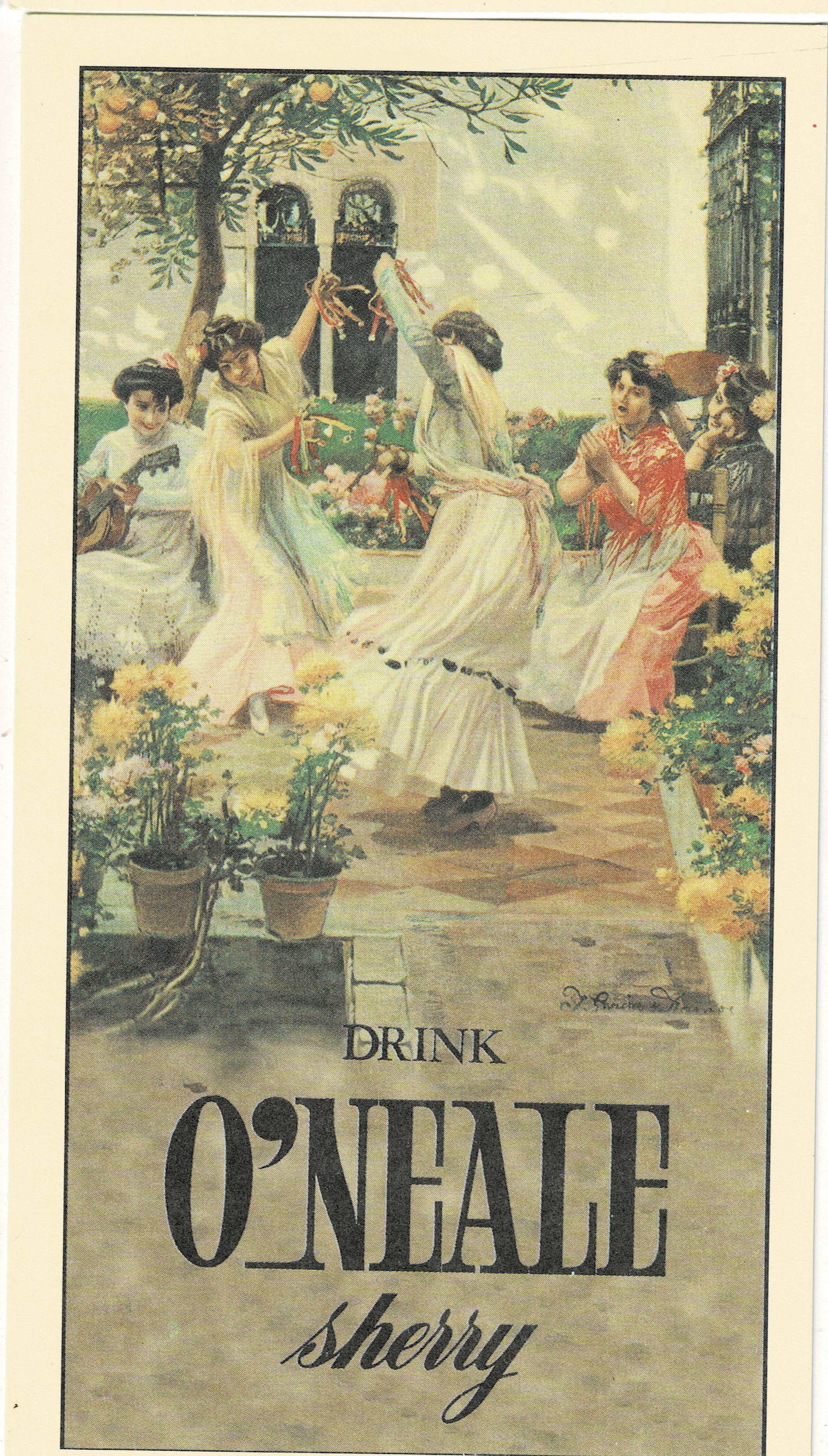 POSTAL DRINK O'NEALE SHERRY REPRODUCCION DE CARTELES  DE FIESTAS Y FERIAS ANDALUZAS
