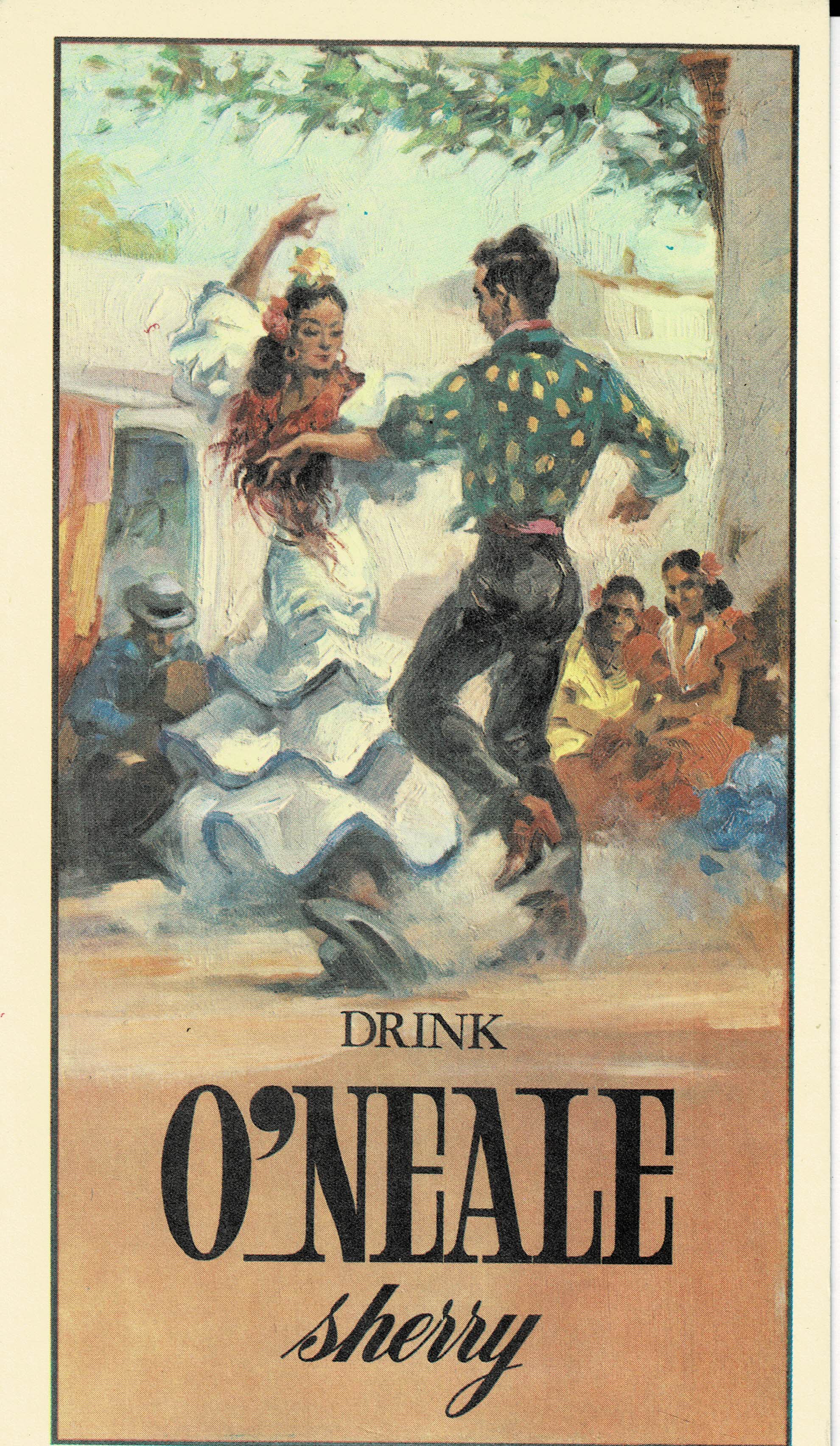 POSTAL DRINK O'NEALE SHERRY REPRODUCCION DE CARTELES  DE FIESTAS Y FERIAS ANDALUZAS