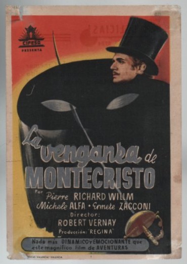 PROGRAMA DE CINE: LA VENGANZA DE MONTECRISTO PUBLICIDAD CINE DELICIAS 1948 CADIZ
