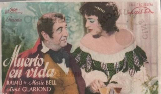 PROGRAMA DE CINE: MUERTO EN VIDA. PUBLICIDAD CINE MUNICIPAL CADIZ 1949